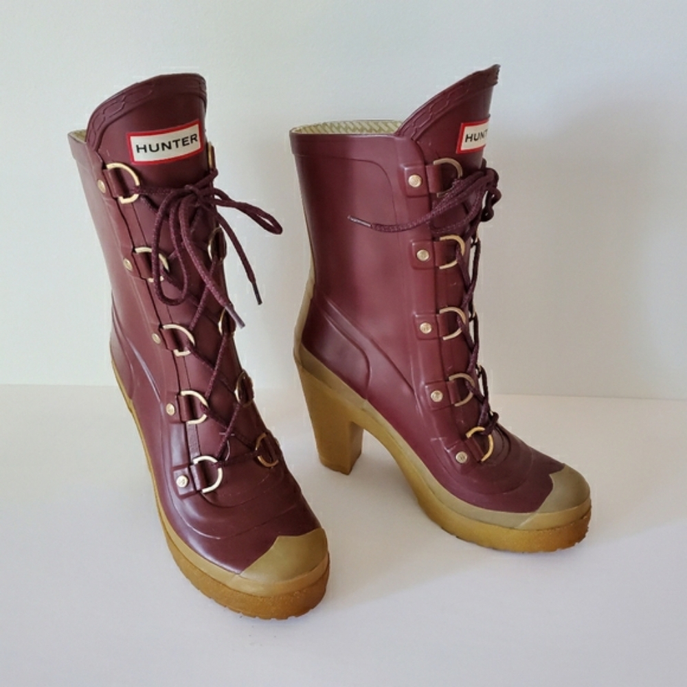 New & Rare! HUNTER Gabby Rubber Rain Boots! Sz 8 Faux Laces. - Picture 6 of 6